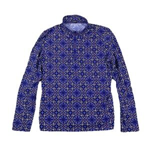 J.McLaughlin Women L Plum Blue Geo Print 1/4 Zip Mock Neck‎ Nylon Athleisure Top